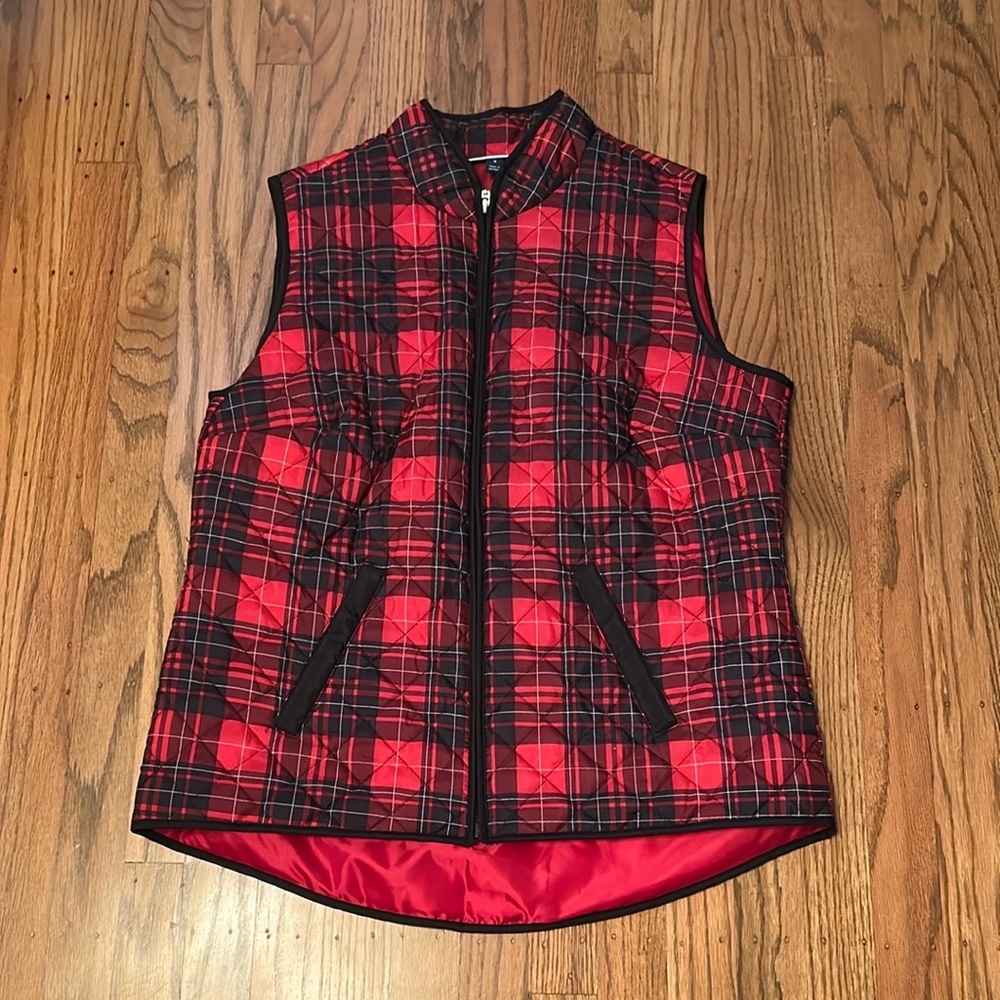 Karen Scott Red and Black Plaid Vest